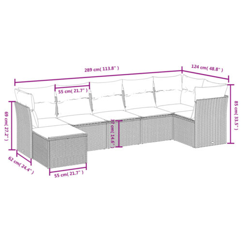 7-Piece Garden Sofa Set with Cushions Grey Poly Rattan Wicker Outdoor Patio Furniture - Image 4