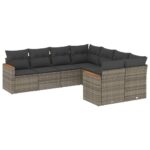 8-Piece Garden Sofa Set with Cushions Grey Poly Rattan Wicker Outdoor Patio Furniture