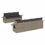 8-Piece Garden Sofa Set with Cushions Grey Poly Rattan Wicker Outdoor Patio Furniture