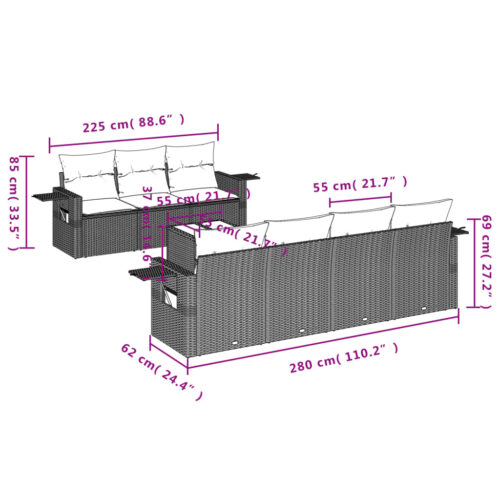 8-Piece Garden Sofa Set with Cushions Grey Poly Rattan Wicker Outdoor Patio Furniture - Image 8