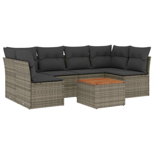 7-Piece Garden Sofa Set with Cushions Grey Poly Rattan Wicker Outdoor Patio Furniture