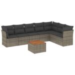 8-Piece Garden Sofa Set with Cushions Grey Poly Rattan Wicker Outdoor Patio Furniture