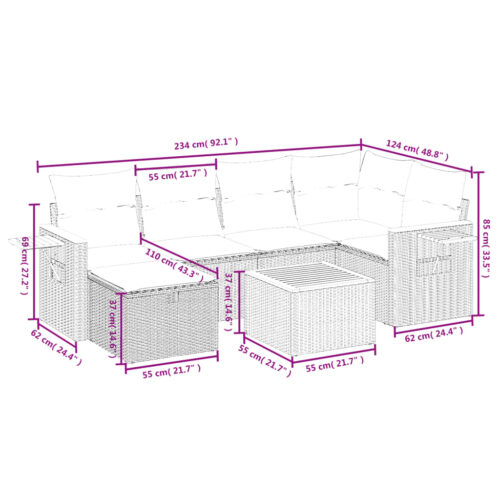7-Piece Garden Sofa Set with Cushions Grey Poly Rattan Wicker Outdoor Patio Furniture - Image 4