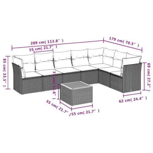 8-Piece Garden Sofa Set with Cushions Grey Poly Rattan Wicker Outdoor Patio Furniture - Image 12