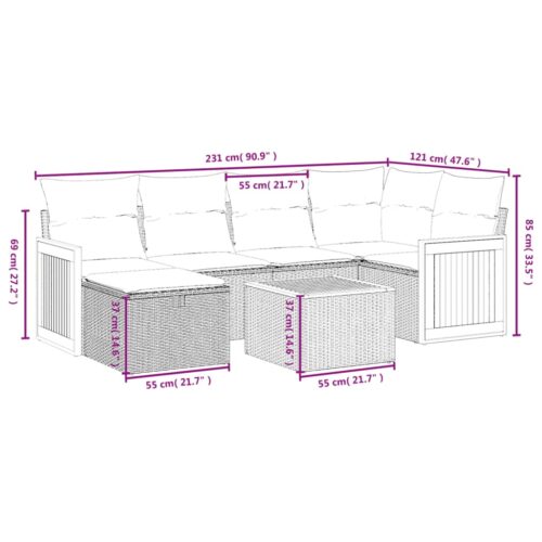 7-Piece Garden Sofa Set with Cushions Grey Poly Rattan Wicker Outdoor Patio Furniture - Image 4