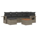 7-Piece Garden Sofa Set with Cushions Grey Poly Rattan Wicker Outdoor Patio Furniture