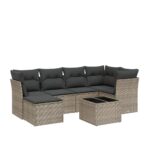 7-Piece Garden Sofa Set with Cushions Grey Poly Rattan Wicker Outdoor Patio Furniture