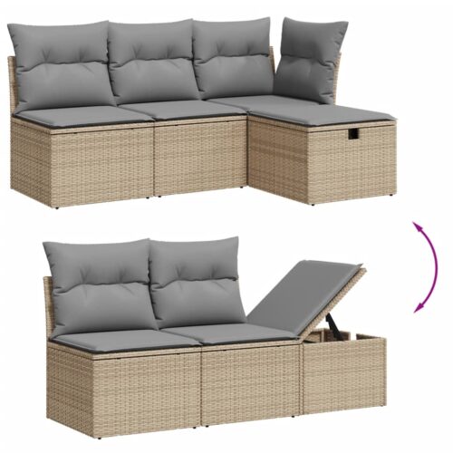 7-Piece Garden Sofa Set with Cushions Grey Poly Rattan Wicker Outdoor Patio Furniture - Image 3