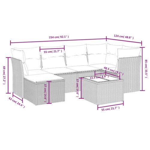 7-Piece Garden Sofa Set with Cushions Grey Poly Rattan Wicker Outdoor Patio Furniture - Image 4