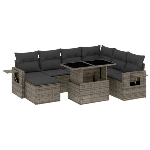 8-Piece Garden Sofa Set with Cushions Grey Poly Rattan Wicker Outdoor Patio Furniture