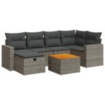 7-Piece Garden Sofa Set with Cushions Grey Poly Rattan Wicker Outdoor Patio Furniture