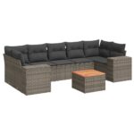 8-Piece Garden Sofa Set with Cushions Grey Poly Rattan Wicker Outdoor Patio Furniture