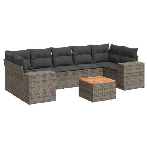 8-Piece Garden Sofa Set with Cushions Grey Poly Rattan Wicker Outdoor Patio Furniture