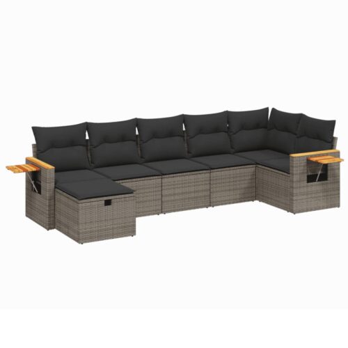 7-Piece Garden Sofa Set with Cushions Grey Poly Rattan Wicker Outdoor Patio Furniture