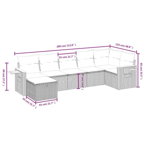 7-Piece Garden Sofa Set with Cushions Grey Poly Rattan Wicker Outdoor Patio Furniture - Image 4