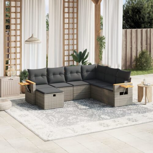 7-Piece Garden Sofa Set with Cushions Grey Poly Rattan Wicker Outdoor Patio Furniture - Image 2
