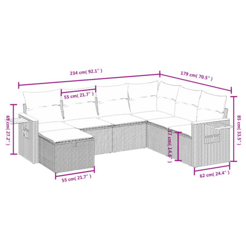 7-Piece Garden Sofa Set with Cushions Grey Poly Rattan Wicker Outdoor Patio Furniture - Image 4