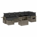8-Piece Garden Sofa Set with Cushions Grey Poly Rattan Wicker Outdoor Patio Furniture
