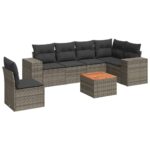 7-Piece Garden Sofa Set with Cushions Grey Poly Rattan Wicker Outdoor Patio Furniture