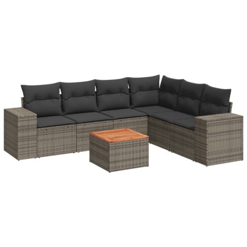 7-Piece Garden Sofa Set with Cushions Grey Poly Rattan Wicker Outdoor Patio Furniture