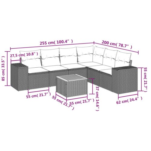 7-Piece Garden Sofa Set with Cushions Grey Poly Rattan Wicker Outdoor Patio Furniture - Image 3