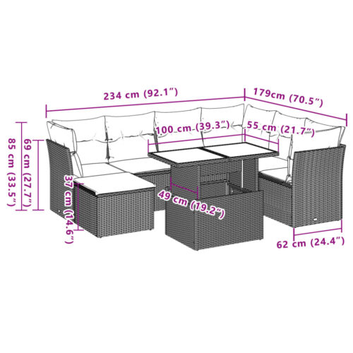 8-Piece Garden Sofa Set with Cushions Grey Poly Rattan Wicker Outdoor Patio Furniture - Image 10
