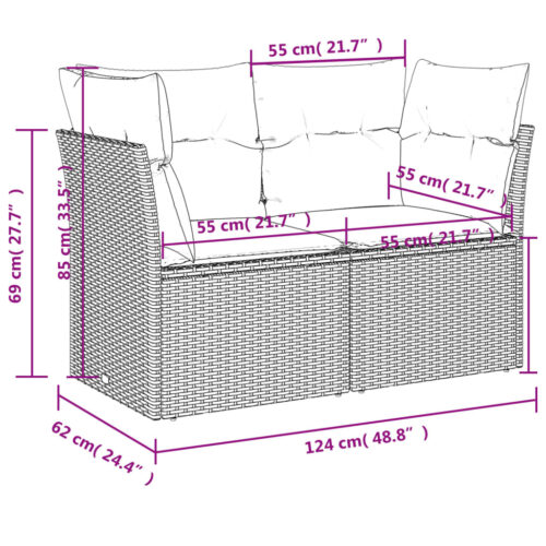 8-Piece Garden Sofa Set with Cushions Grey Poly Rattan Wicker Outdoor Patio Furniture - Image 11
