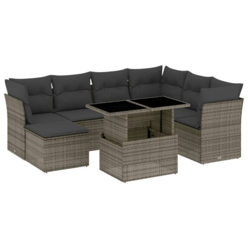 8-Piece Garden Sofa Set with Cushions Grey Poly Rattan Wicker Outdoor Patio Furniture - Image 13
