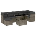 8-Piece Garden Sofa Set with Cushions Grey Poly Rattan Wicker Outdoor Patio Furniture