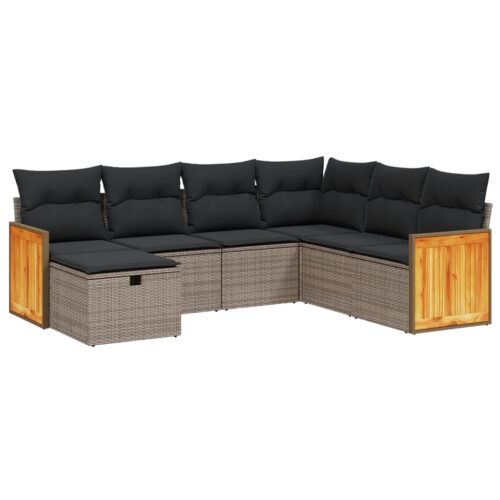 7-Piece Garden Sofa Set with Cushions Grey Poly Rattan Wicker Outdoor Patio Furniture