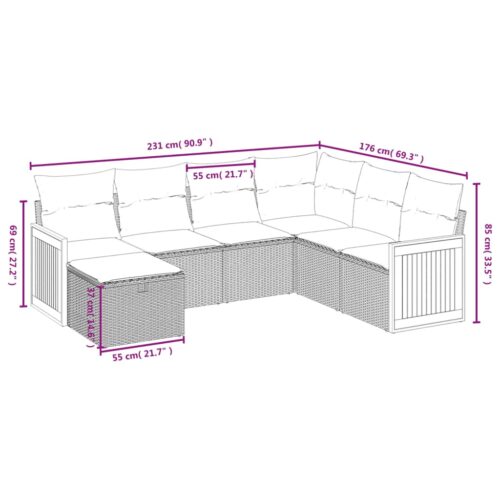 7-Piece Garden Sofa Set with Cushions Grey Poly Rattan Wicker Outdoor Patio Furniture - Image 4