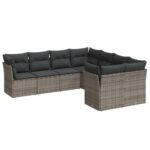 8-Piece Garden Sofa Set with Cushions Grey Poly Rattan Wicker Outdoor Patio Furniture