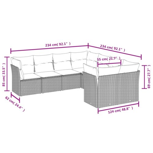 8-Piece Garden Sofa Set with Cushions Grey Poly Rattan Wicker Outdoor Patio Furniture - Image 3