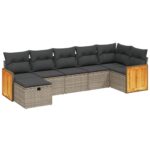 7-Piece Garden Sofa Set with Cushions Grey Poly Rattan Wicker Outdoor Patio Furniture