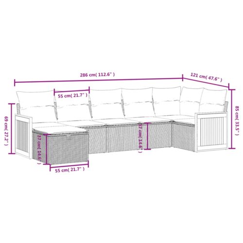 7-Piece Garden Sofa Set with Cushions Grey Poly Rattan Wicker Outdoor Patio Furniture - Image 4