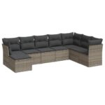 8-Piece Garden Sofa Set with Cushions Grey Poly Rattan Wicker Outdoor Patio Furniture