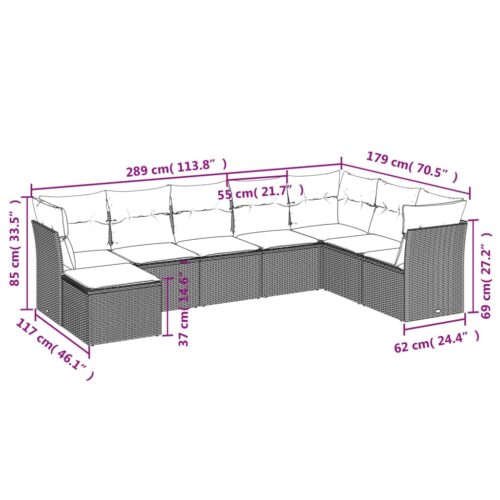 8-Piece Garden Sofa Set with Cushions Grey Poly Rattan Wicker Outdoor Patio Furniture - Image 3