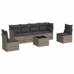 7-Piece Garden Sofa Set with Cushions Grey Poly Rattan Wicker Outdoor Patio Furniture