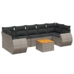8-Piece Garden Sofa Set with Cushions Grey Poly Rattan Wicker Outdoor Patio Furniture
