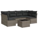 7-Piece Garden Sofa Set with Cushions Grey Poly Rattan Wicker Outdoor Patio Furniture