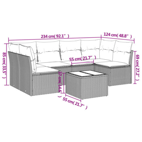 7-Piece Garden Sofa Set with Cushions Grey Poly Rattan Wicker Outdoor Patio Furniture - Image 3