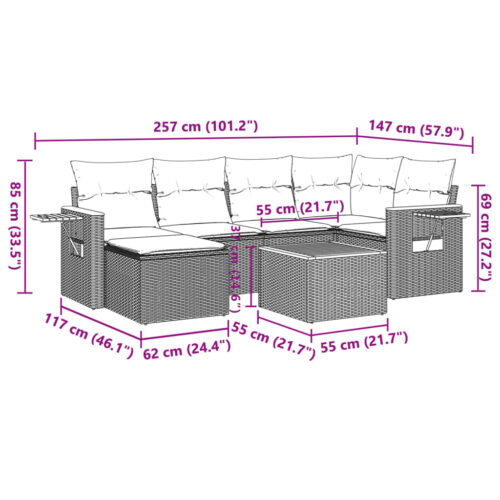 7-Piece Garden Sofa Set with Cushions Grey Poly Rattan Wicker Outdoor Patio Furniture - Image 3