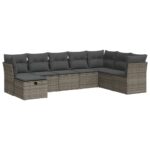 8-Piece Garden Sofa Set with Cushions Grey Poly Rattan Wicker Outdoor Patio Furniture