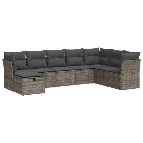 8-Piece Garden Sofa Set with Cushions Grey Poly Rattan Wicker Outdoor Patio Furniture