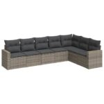 7-Piece Garden Sofa Set with Cushions Grey Poly Rattan Wicker Outdoor Patio Furniture