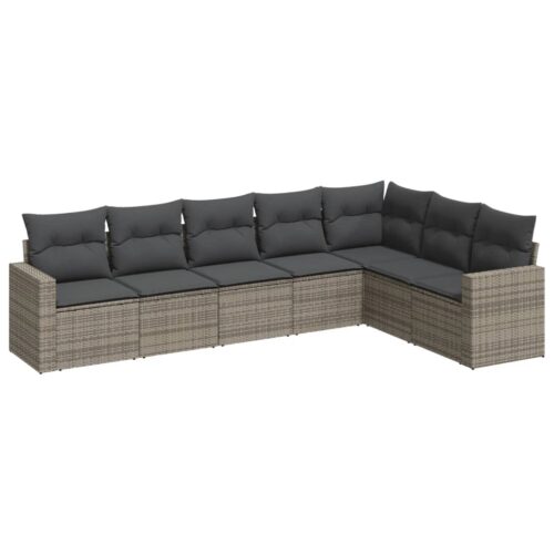 7-Piece Garden Sofa Set with Cushions Grey Poly Rattan Wicker Outdoor Patio Furniture