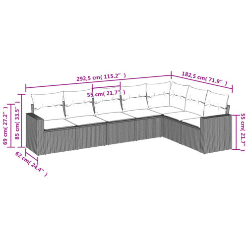 7-Piece Garden Sofa Set with Cushions Grey Poly Rattan Wicker Outdoor Patio Furniture - Image 3