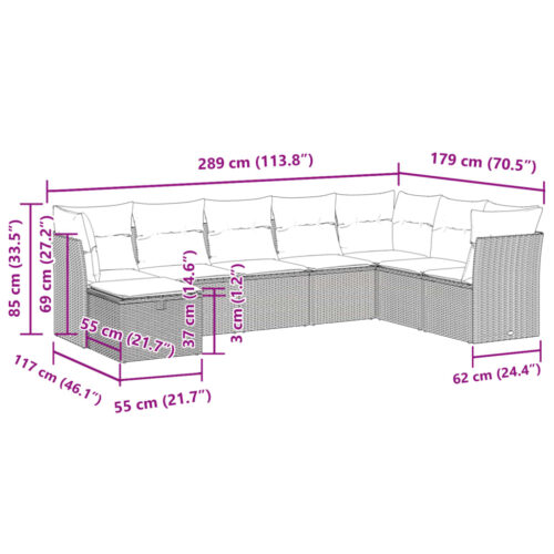 8-Piece Garden Sofa Set with Cushions Grey Poly Rattan Wicker Outdoor Patio Furniture - Image 11