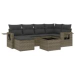 7-Piece Garden Sofa Set with Cushions Grey Poly Rattan Wicker Outdoor Patio Furniture
