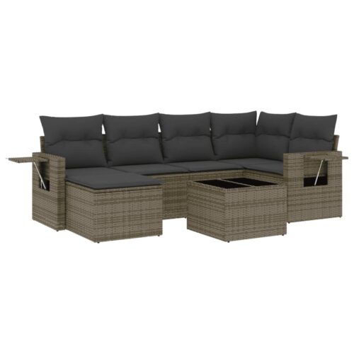 7-Piece Garden Sofa Set with Cushions Grey Poly Rattan Wicker Outdoor Patio Furniture
